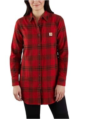 Carhartt Rugged Flex Plaid Flannel Shirt Women’s XXL Red Black Button Up NWT